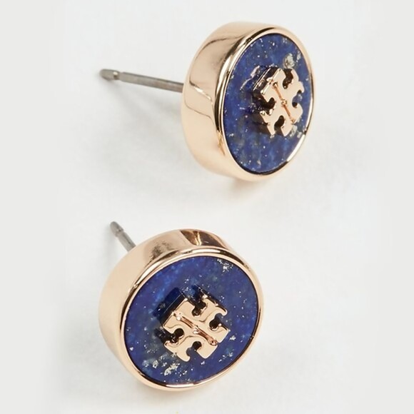 Tory Burch - KIRA SEMIPRECIOUS CIRCLE-STUD EARRING - Tory Gold/Lapis - Picture 4 of 4